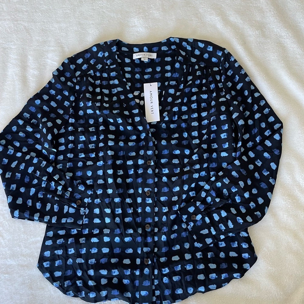 Amour Vert Kaya Squared Up Silk Blouse